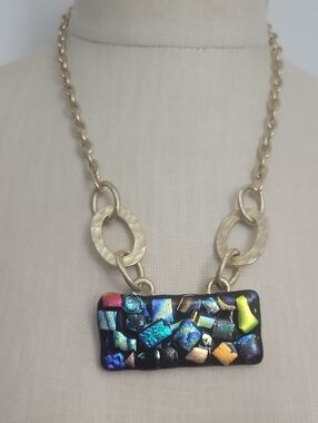 NWOT Dichroic Glass Goldtone Chain Necklace A